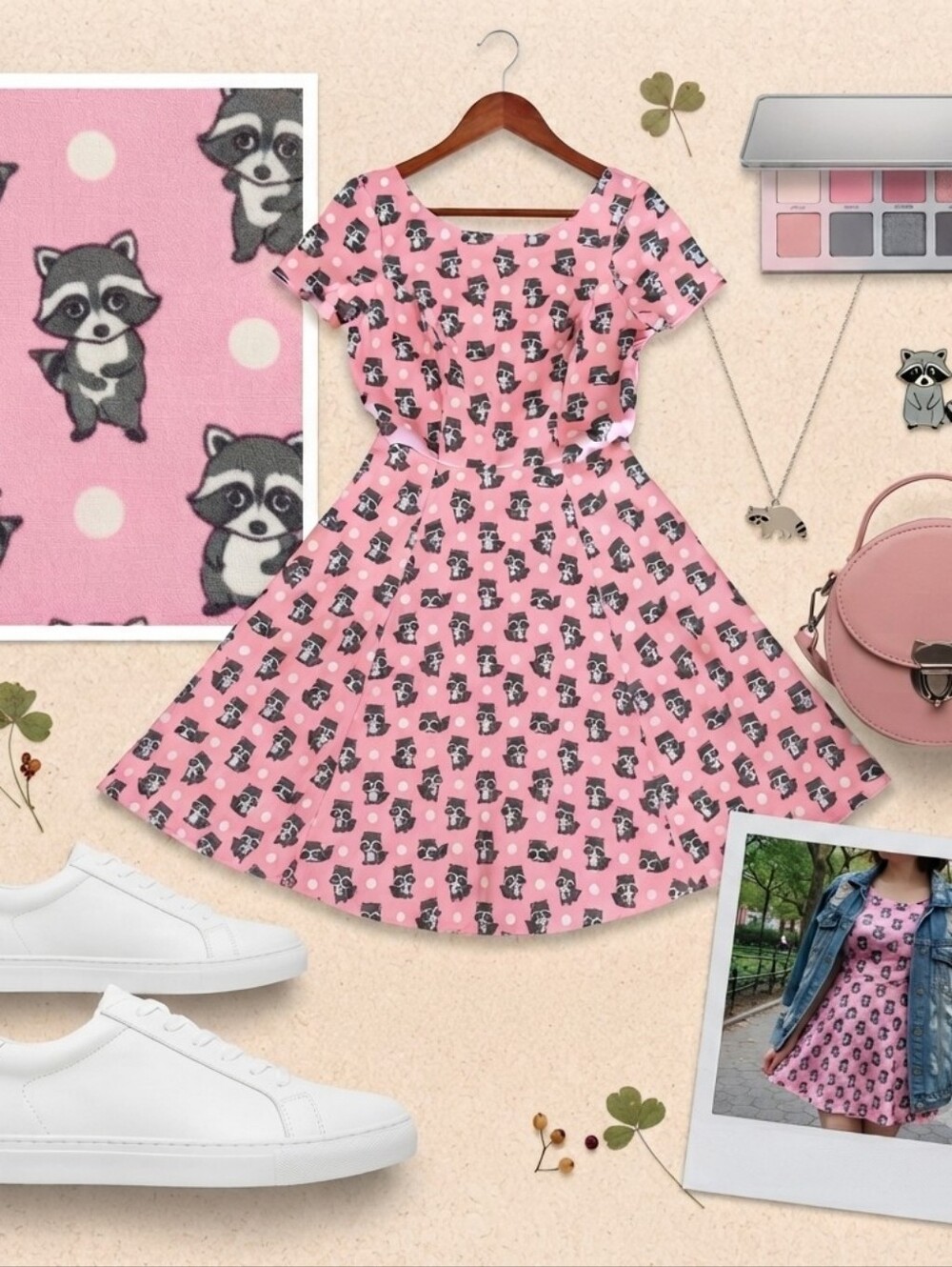 Eva Rose Raccoon Pink Polka Dot Fit & Flare Swing Dress with Pockets - Picture 7 of 8